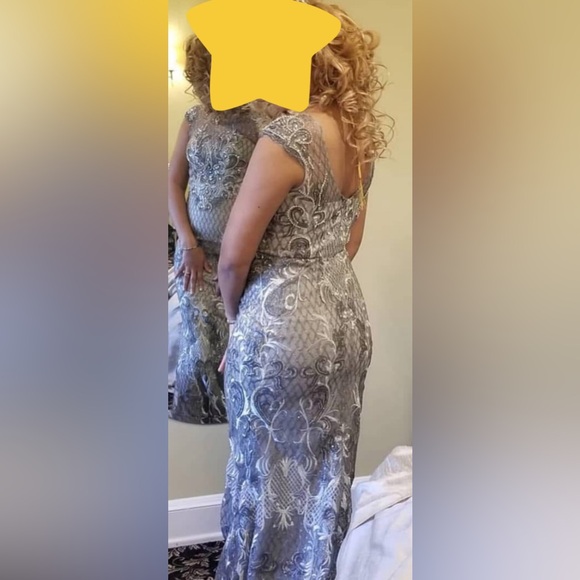 Sophisticated Silver Lace Gown - Picture 2 of 8